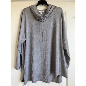 Calvin Klein Women's Gray Cowl Neck Hooded Sweatshirt with Rhinestone Logo 1X